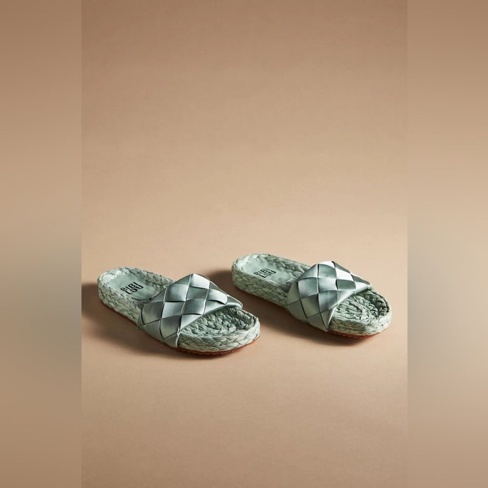 Anthropologie Bibi Lou Satin Slide Sandals - green